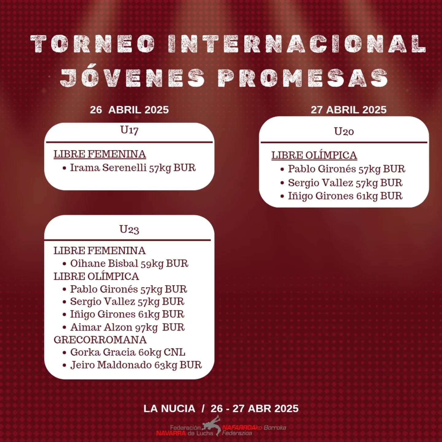 Presencia navarra en el Torneo Internacional J&oacute;venes Promesas (La Nuc&iacute;a) y en el Campeonato de Espa&ntilde;a Universitario (Madrid)